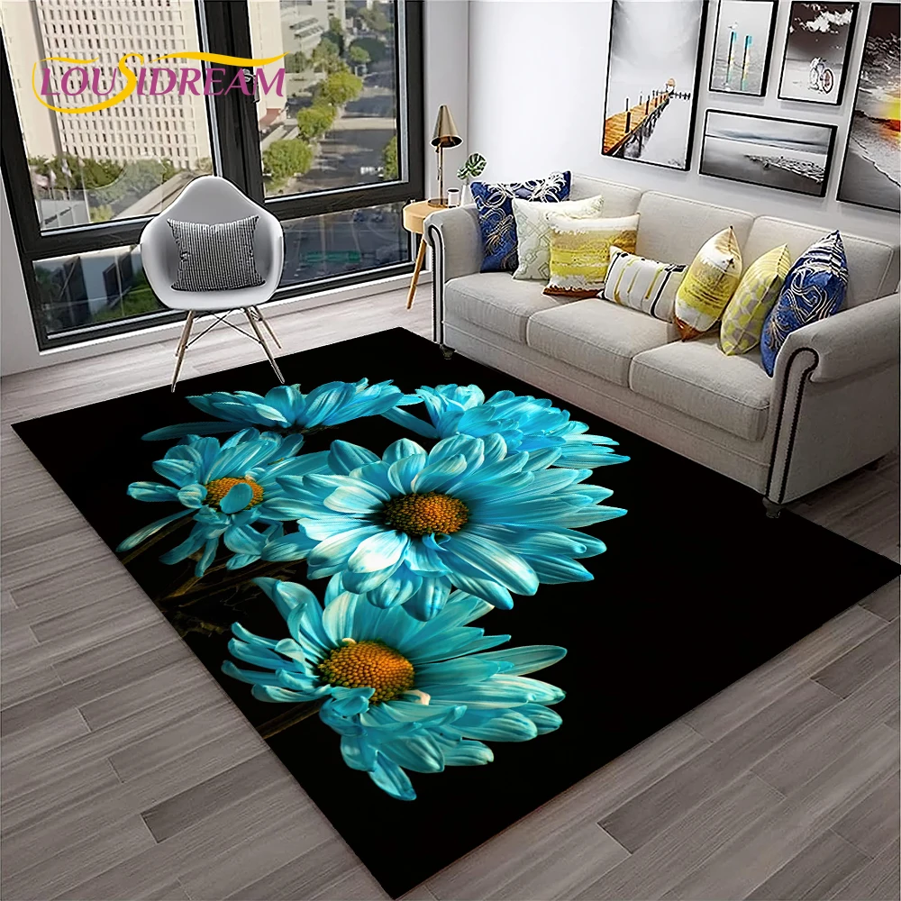 3D Daisy Nordic Sun Flowers HD Carpet Rug for Home Living Room Bedroom Sofa Doormat Decor,kids Play Area Rug Non-slip Floor Mat