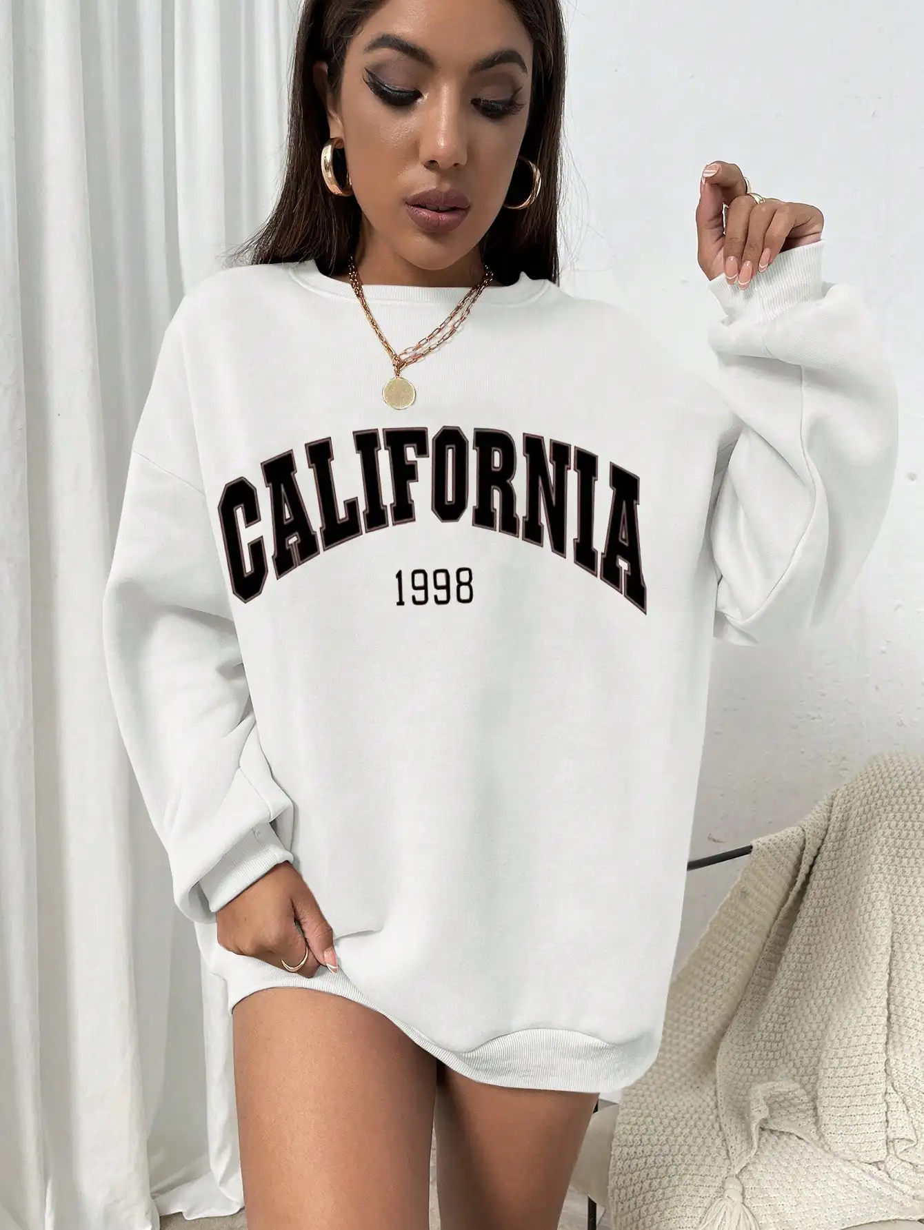 California 1998 Art Letter Design Female Clothes Comfortable Fleece Hoodies Sport New Pullovers Crewneck Fashionable Sweatshirts