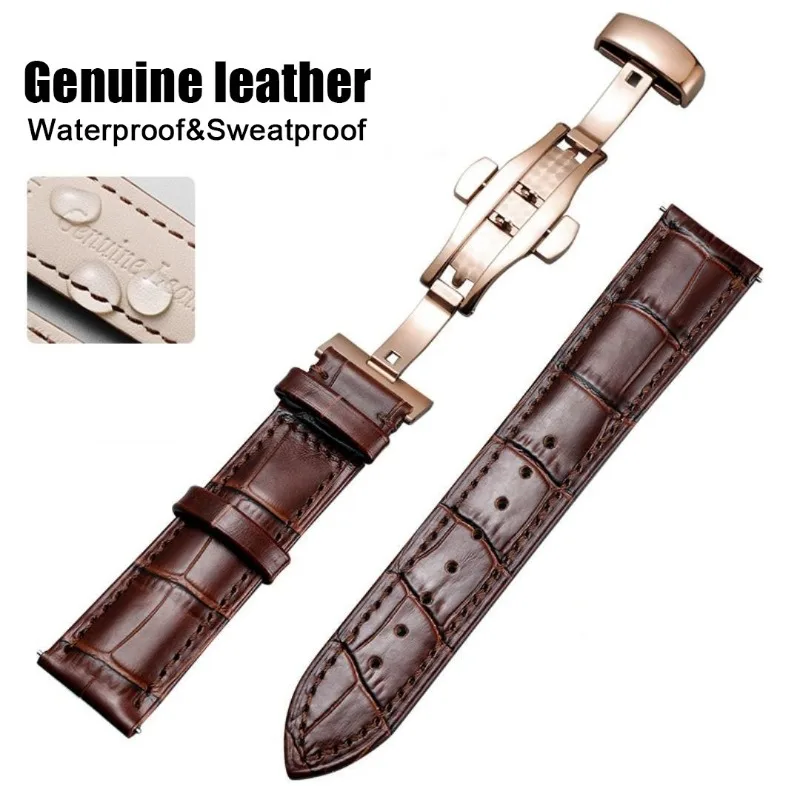 Genuine Leather Strap With Box Watch Band Butterfly Clasp Bracelet 14/16mm 18mm 20mm 21mm 22mm 24mm Wrist Band Watch Accessories