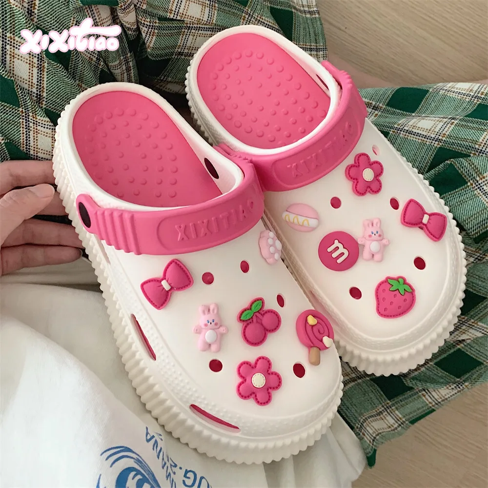 Thin candy bunny DIY Baotou cool slippers versatile internet famous ladies summer outdoor wear thick soled hole shoes