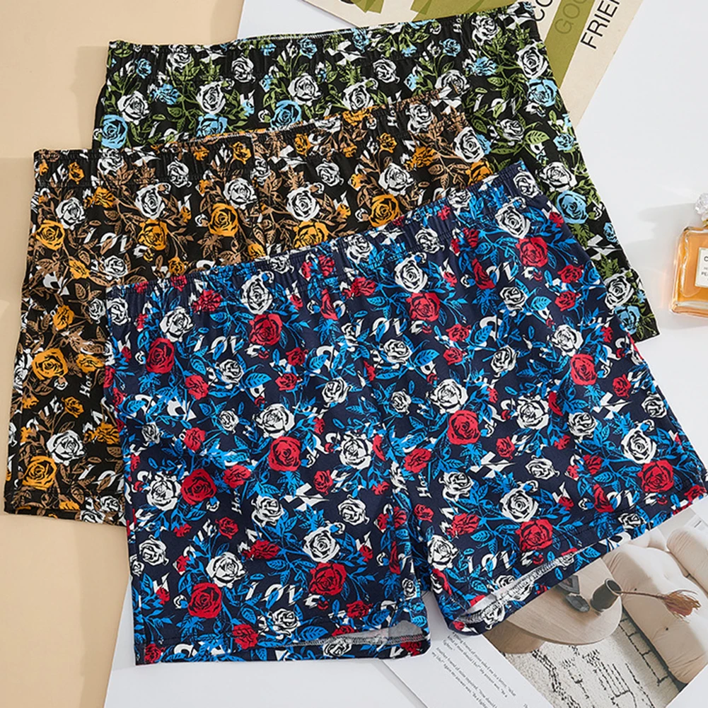 

Мужские свободные шорты-боксеры больших размеров в стиле ретро с цветочным принтом, нижнее белье из дышащей хлопчатобумажной ткани, идеально подходящее для одежды для сна