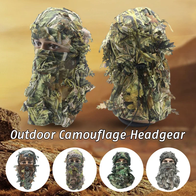 3D Ghillie Mask Face Balaclava Camo Leaves Woods for Paintball Outdoor Hunting Sports Cap Leaf Bionic Camouflage Fishing Cap