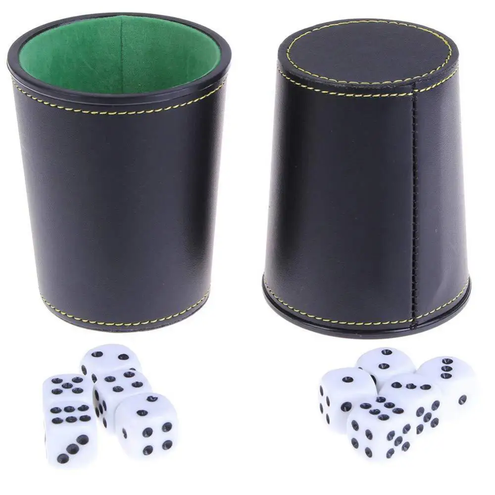 5 Dice Faux Leather Flannel Dice Cup KTV 6 Sided Spot Playing Games Dice Set Bar Pub Club Party Board Game Dice Entertainment