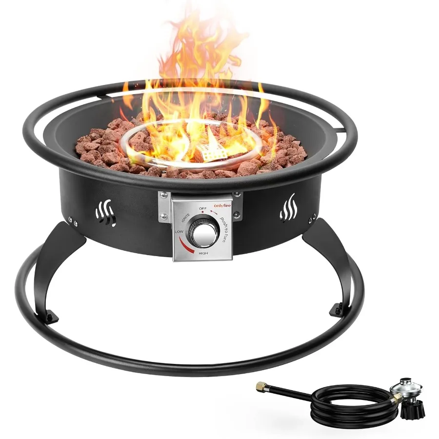

Propane Gas Fire Pit 22 Inch Portable Smokeless Fireplace with 12 Ft Hose and Lava Rocks for Patio Backyard Bonfire Camping RV
