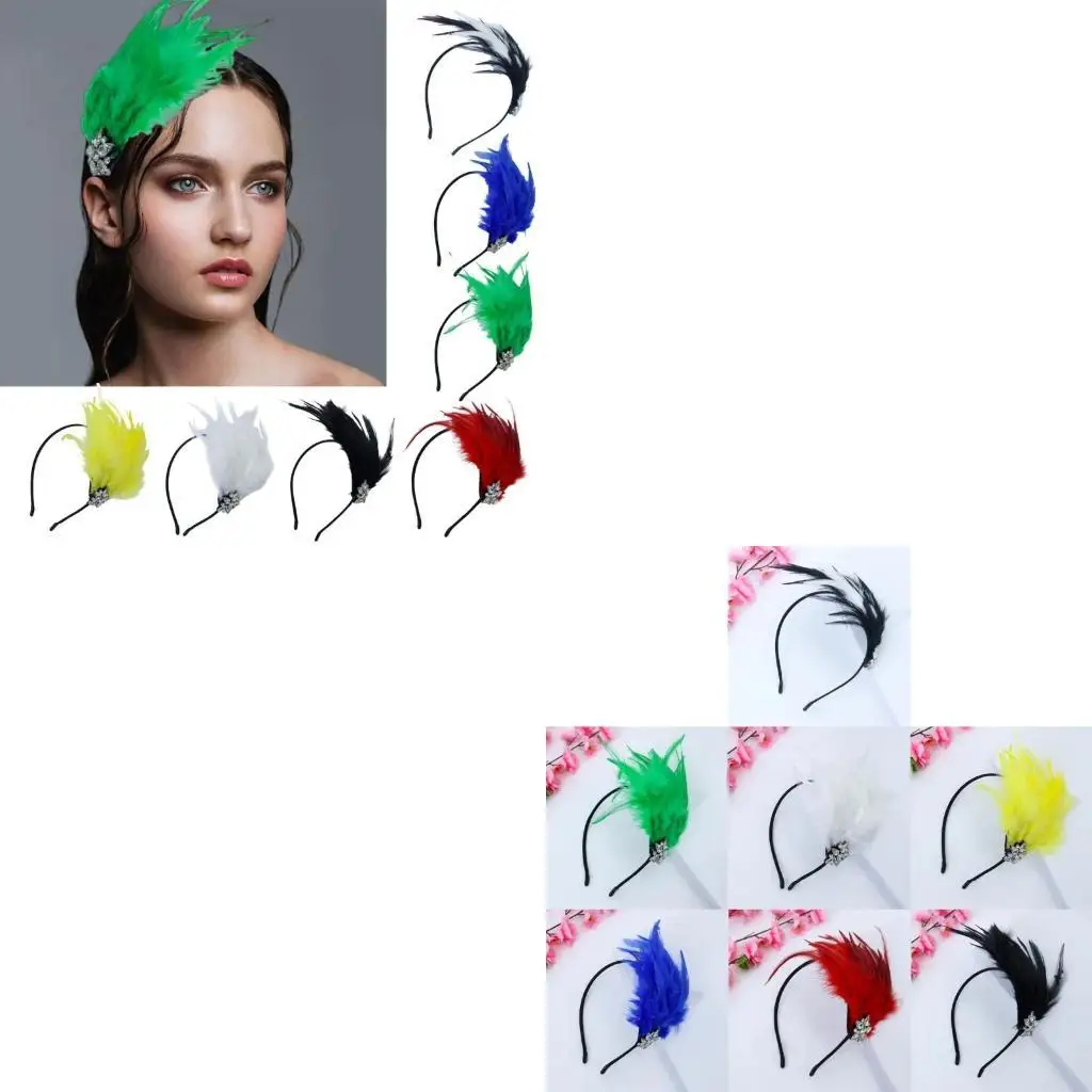 

652F Feathered Headband for Masquerades Party Costume Accessories Fascinator Hairband Vintage 1920s Party Headpieces