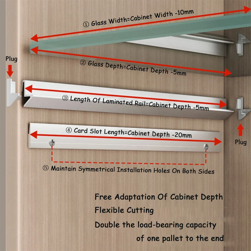 

Suitable for Wardrobes, Wine Cabinets, Display Cabinets Aluminum Alloy Glass Plank Cabinet Bracket Snap-fit Shelf Support