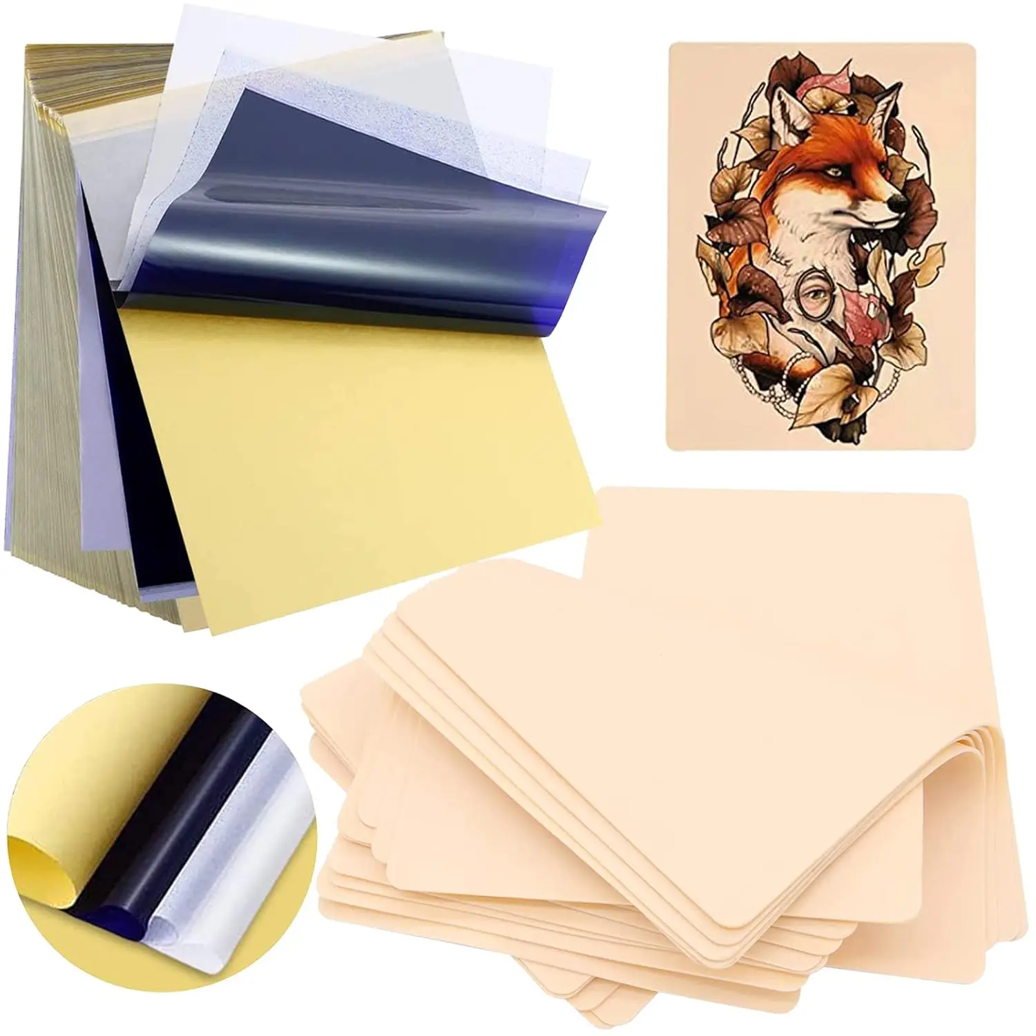 Tattoo Practice Skin and Tattoo Transfer Paper Kit Blank Tattoo Fake Leather Skin Thermal Stencil Paper Set Tattoo Accessories