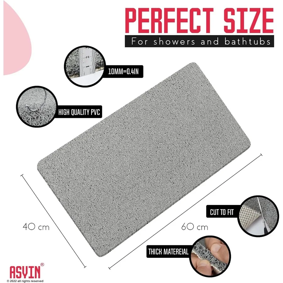 Non-Slip Bath Mat - Soft PVC Loofah Texture, Quick Dry & Phthalate-Free. 24x16 Inch for Shower Tub Safety.