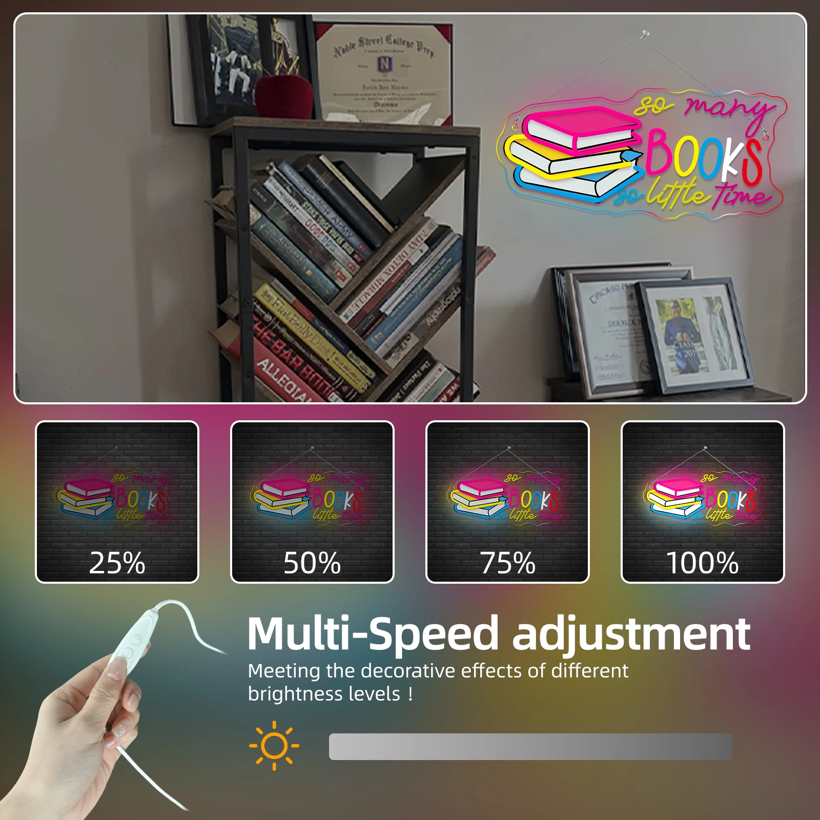 الكثير من الكتب لزوايا قليلاً من النيون للقراءة للأطفال، قارئ لتزيين الحائط لمكتبة الفصول الدراسية، هدية للنادي للمراهقين #3