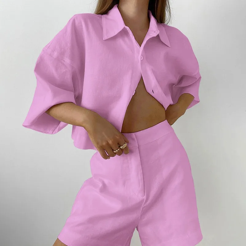 

Shirt Cotton Two-piece Summer Five-sleeve Shorts Sets