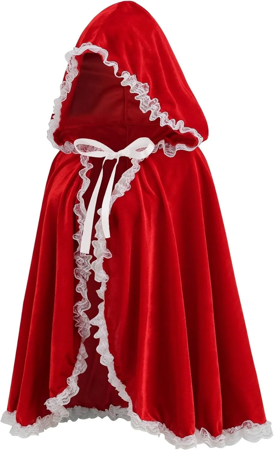 90CM Halloween Little Red Riding Hood Cosplay Costume Short Hooded Red Cloak  Performance Christmas Lace Trim Robe