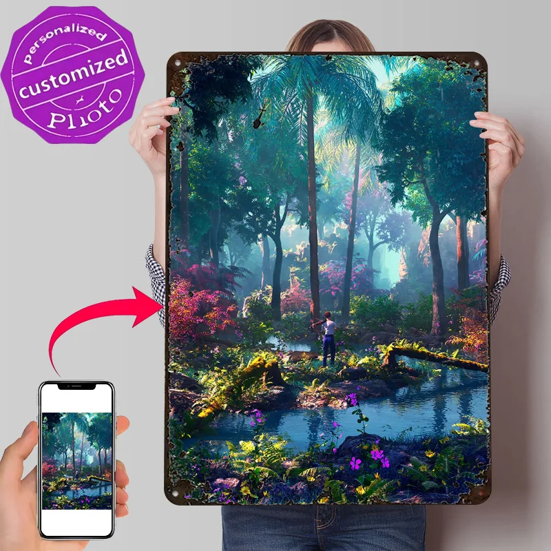 Affiche Murale Métallique Texturée 3D Personnalisée Bliss – Décoration Murale Vintage en Étain pour la Maison, la Salle de Jeu, la Salle de Bain et les Chambres de Luxe