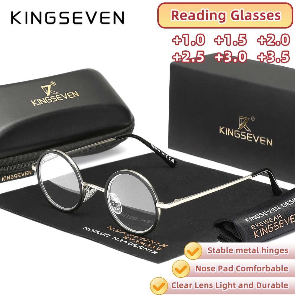 

Очки для чтения KINGSEVEN в винтажной круглой оправе с защитой от синего света, для коррекции пресбиопии, диоптрии +1.0+1.5+2.0+2.5+3.0+3.5