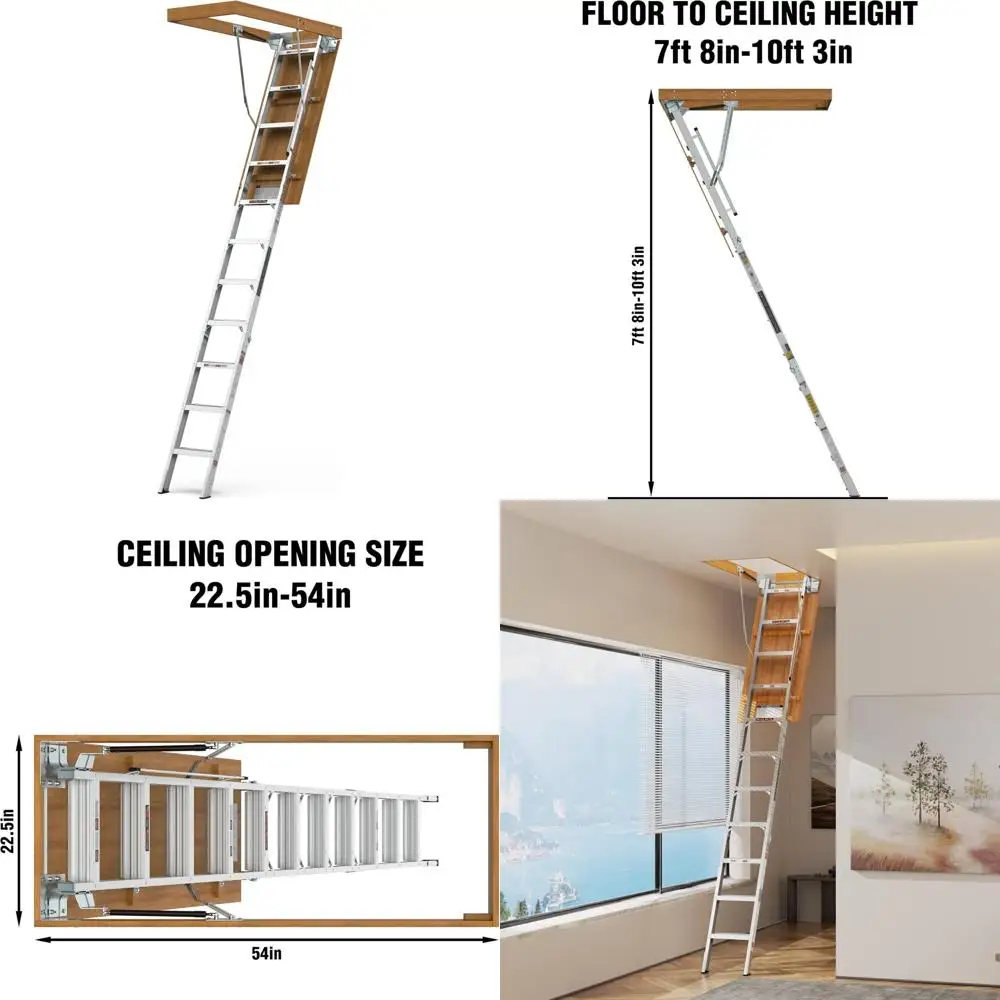 "Escalera de ático extraíble de alta resistencia para techos de 7'8" a 10'3", 22,5"x54", capacidad de 380 lbs"
