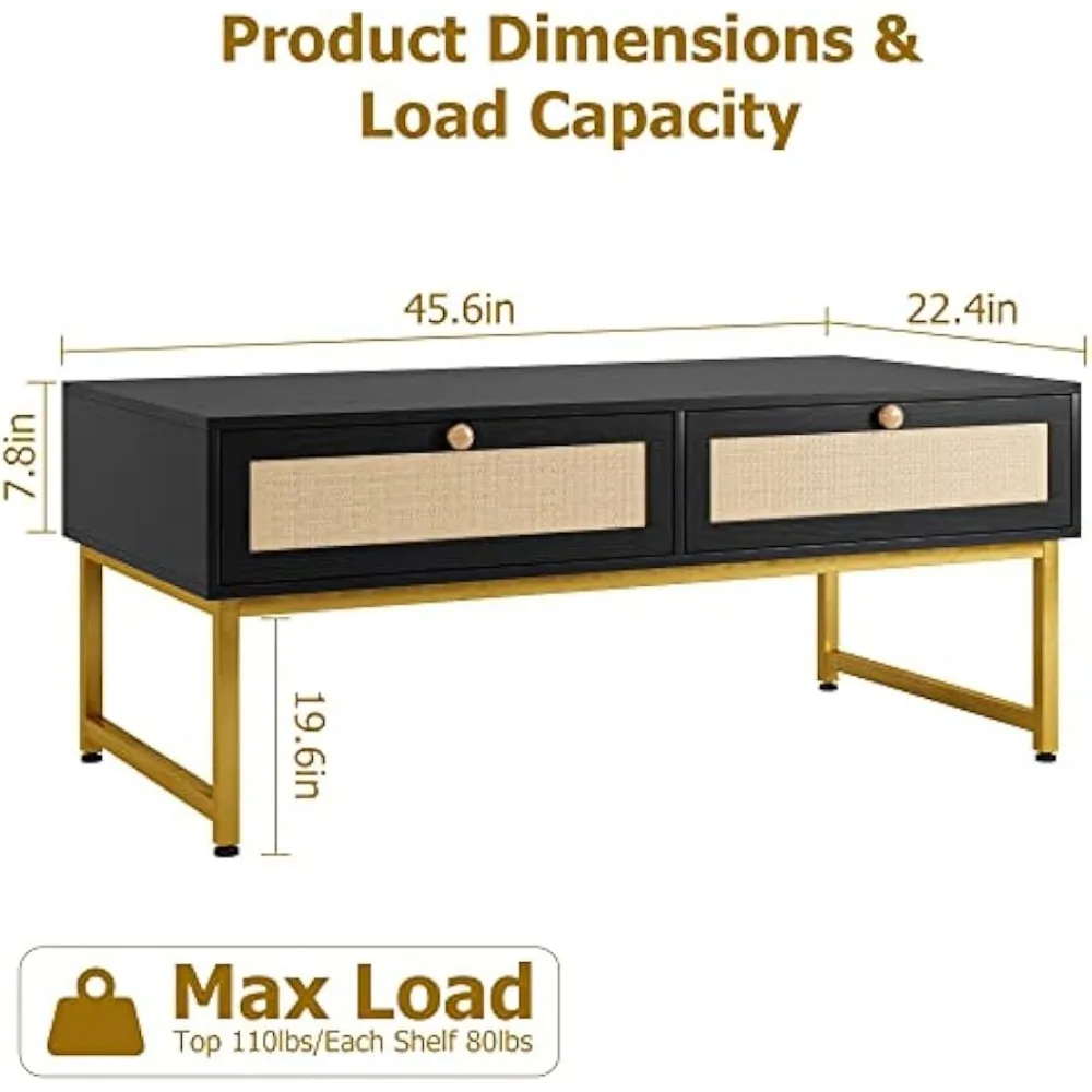 Compartimento para mesa de centro y estante de almacenamiento, Panel de puerta tejido de ratán PE deslizante, patas de madera maciza, 45,66 pulgadas