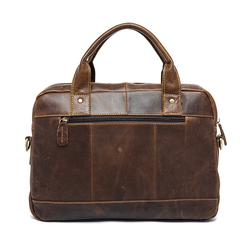 Men's Briefcase Leather 14 Inch Laptop Bag Cowhide Vintage Business Shoulder Messenger Bag Male Office Handbags 8002