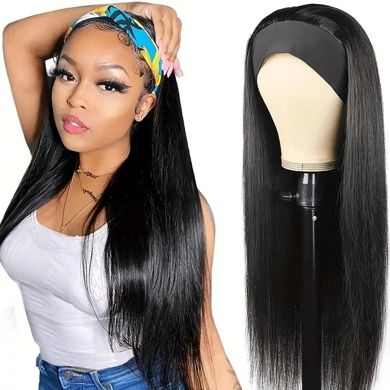 New fashion , long straight hair headband wig, full head cover