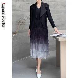 Miyake Pleated Women's Skirt Suit 2024 Autumn and Winter French High-end Gradient Tassel Dress Suit Collar Cardigan Jacket Women