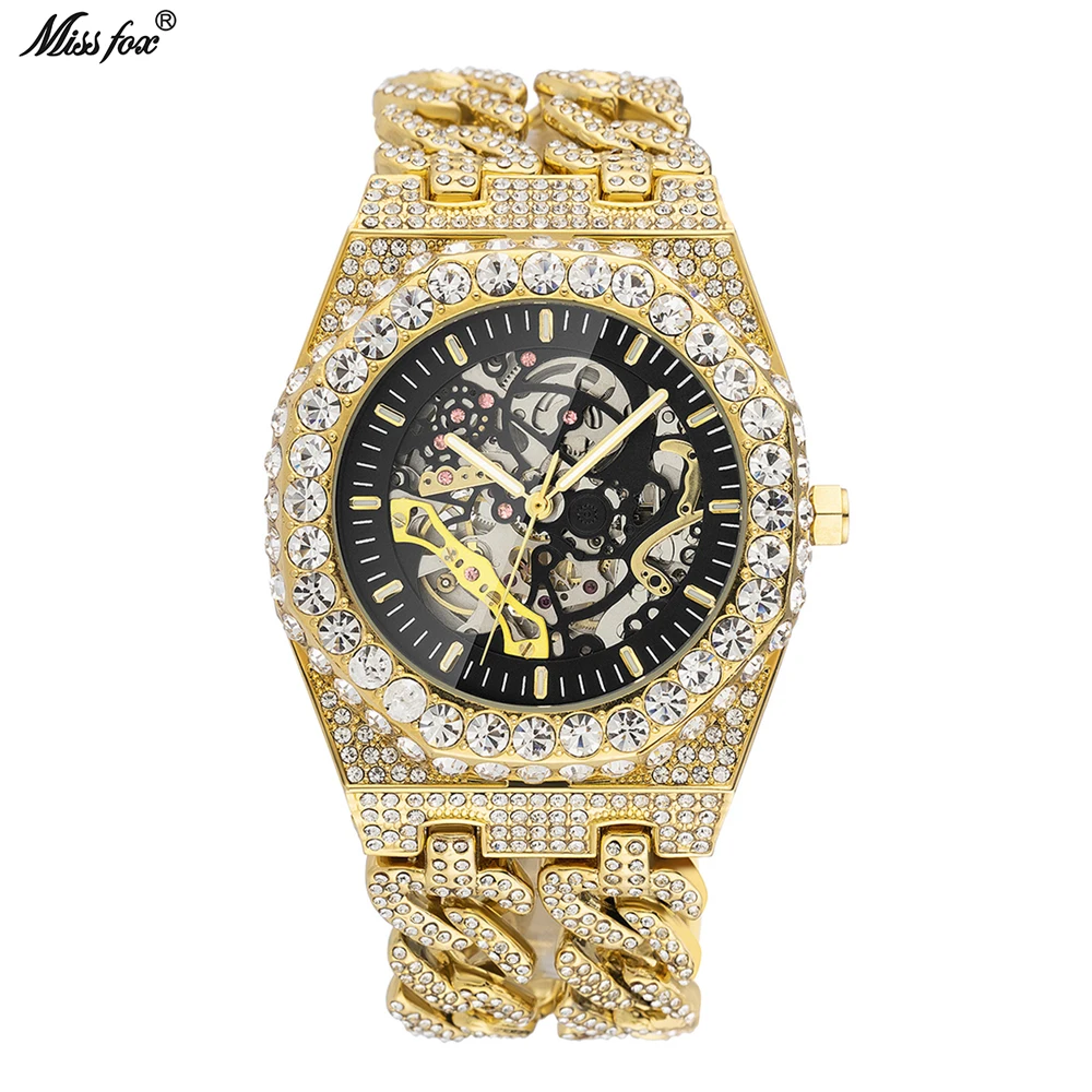 Luxury Mechanical Wristwatch For Men Fashion Full Diamond Luminous Automatic Watch Top Brand Iced Out Bling Crystal Male Clock
