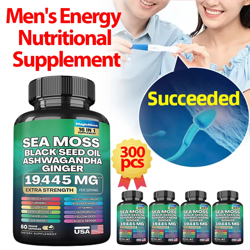 Sea Moss Supplement Mens Nutritional Power Male Energy Muscle Mass Endurance Increase Vitality 60/180/300 Capsules 19445mg