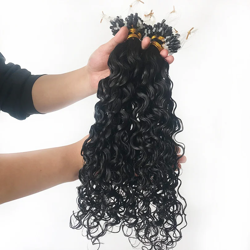 Water Curly Human Hair Remy Micro Link Hair Extensions Human Hair 100 Strands Micro Beads Human Hair Extensions