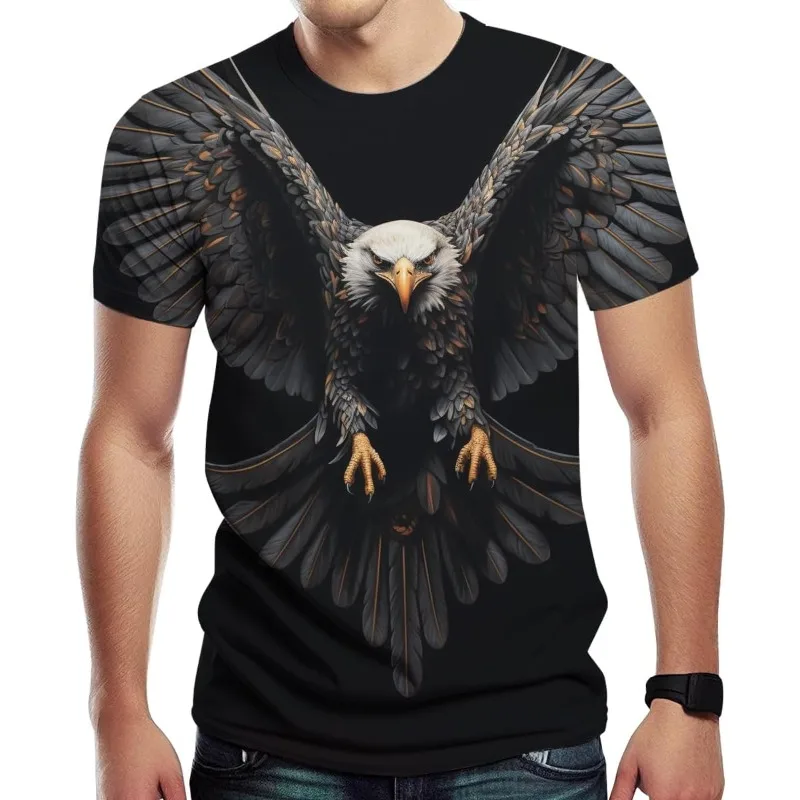 Men's Eagle Printed Tee Shirt Novelty Graphic T-Shirt Summer Casual Top Fashion Summer Trendy Street Graphic Funny T-Shirts Tees