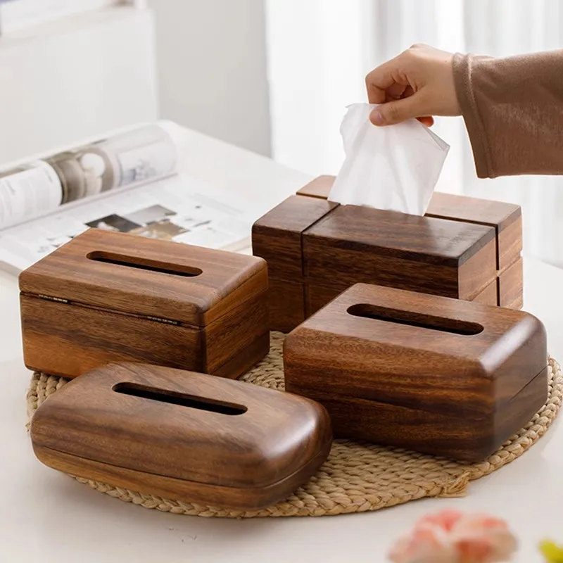 

Walnut Wood Tissue Box Commercial Hotel Restaurant Paper Drawer Desktop Square Wooden Box Household Advertising Paper Drawer
