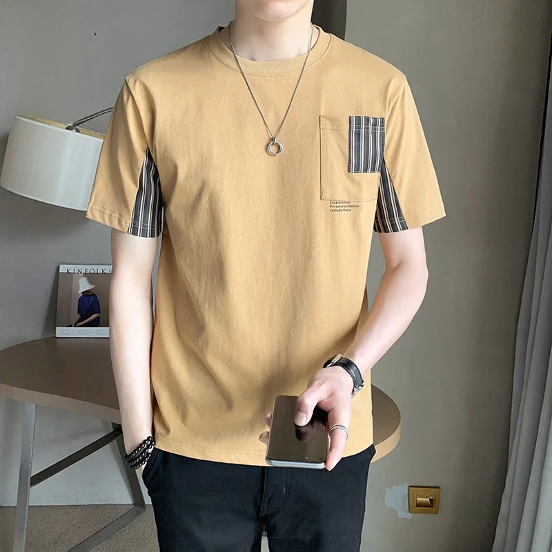 

Повседневная мужская футболка с коротким рукавом, летняя новинка, модная, с круглым вырезом, свободного кроя, молодежная, трендовая, из смесового хлопка