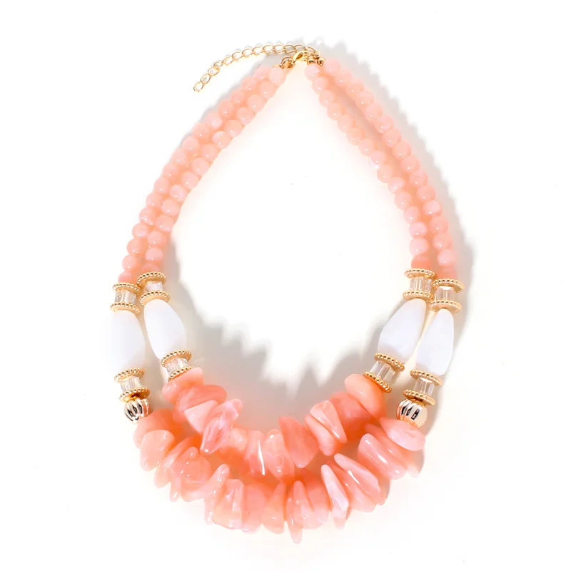 

2025 New Double-Layer Irregular Shaped Pink Beads Necklaces For Women Lady Trendy Geometric Plastic Stone Necklace Jewelry Gifts