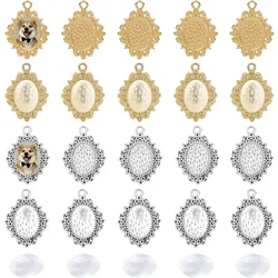 100pcs Blank Bezel Pendant Trays Base Wedding Bouquet Photo Charms Cabochon Settings Pendant with 100pcs Glass Cabochons