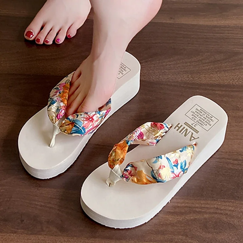الصيف النساء الوجه يتخبط زهرة منصة النعال قباقيب عادية في الهواء الطلق صنادل شاطئ حذاء للحديقة الإناث داخلي المنزل الشرائح 36-41 #3