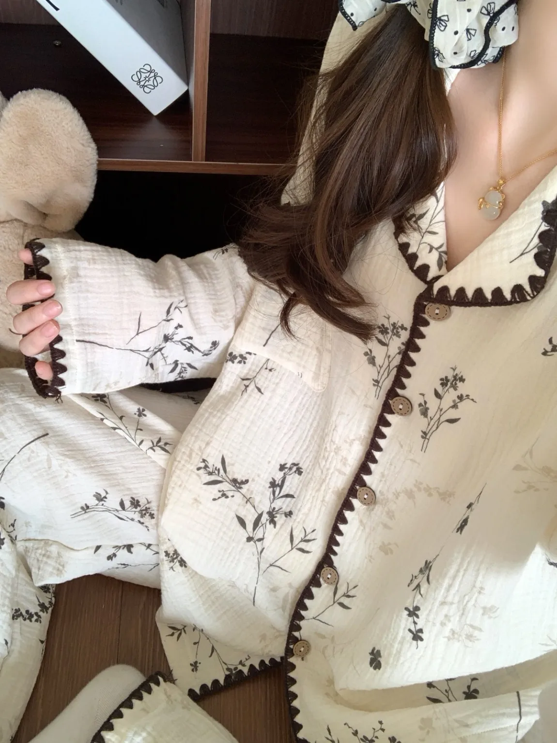 Retro Floral Print Long Sleeve Pajamas Sets Women Spring Autumn Loose Turn Down Collar Sleepwear Female Soft Comfort Loungewear