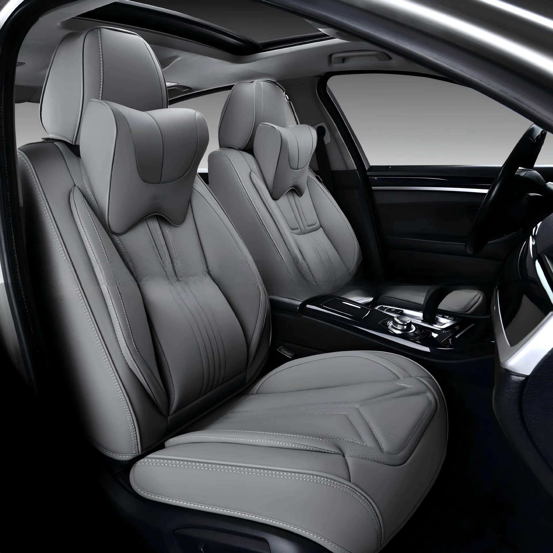 Premium Leather Car Seat Covers All-inclusive 5 Piece Set Slip-Resistant Breathable All-Season for Luxury Cars SUV Black Brown