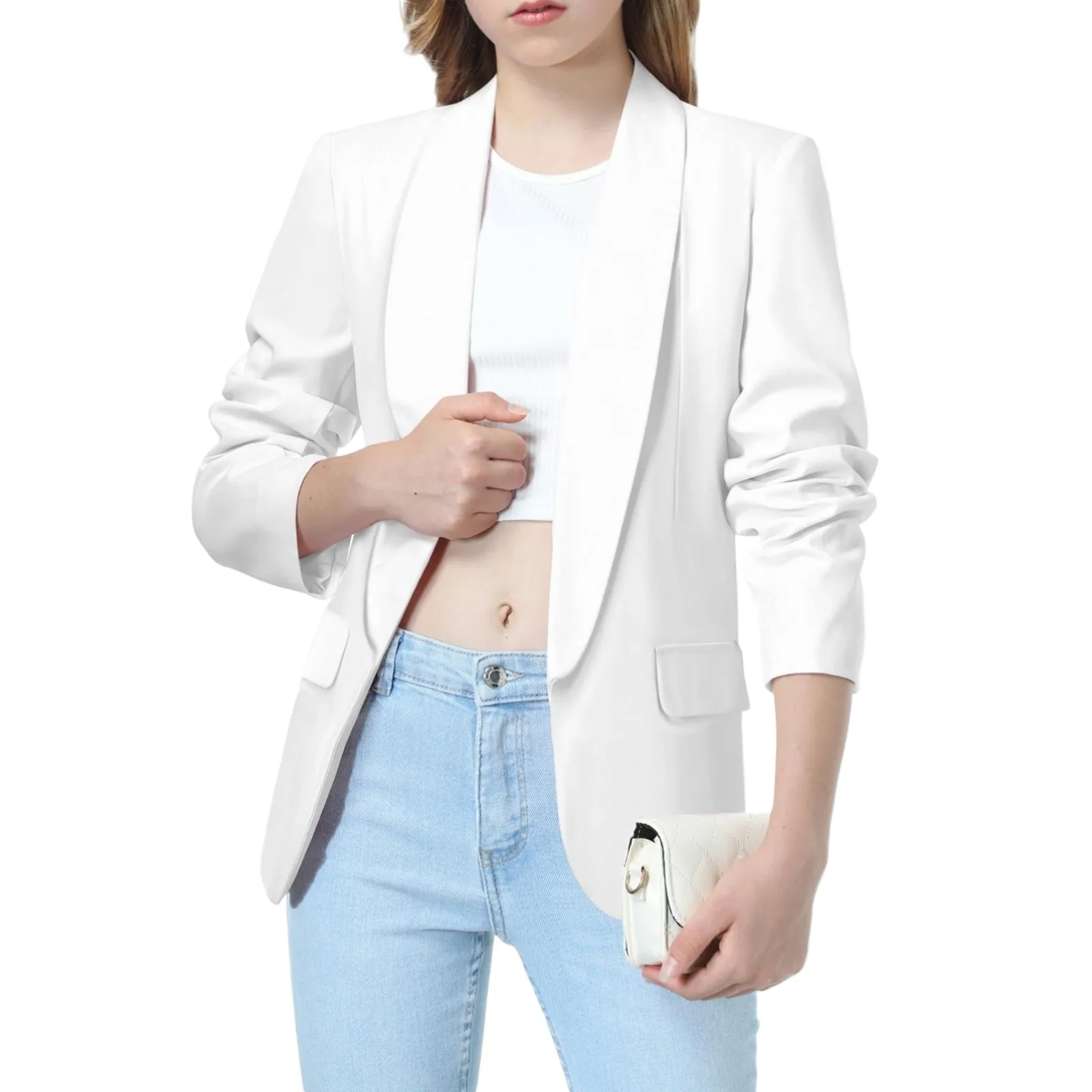 

Girls casual suits spring summer children's white suit jackets elegant solid color lapel suit jackets stylish suit coat 6-12 Y