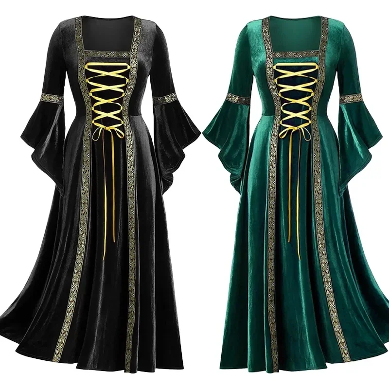 Vintage Women Dress Palace Royal Clothing Medieval Costumes Carnival Party Cosplay Costume Middle Ages Retro Style Long Dress