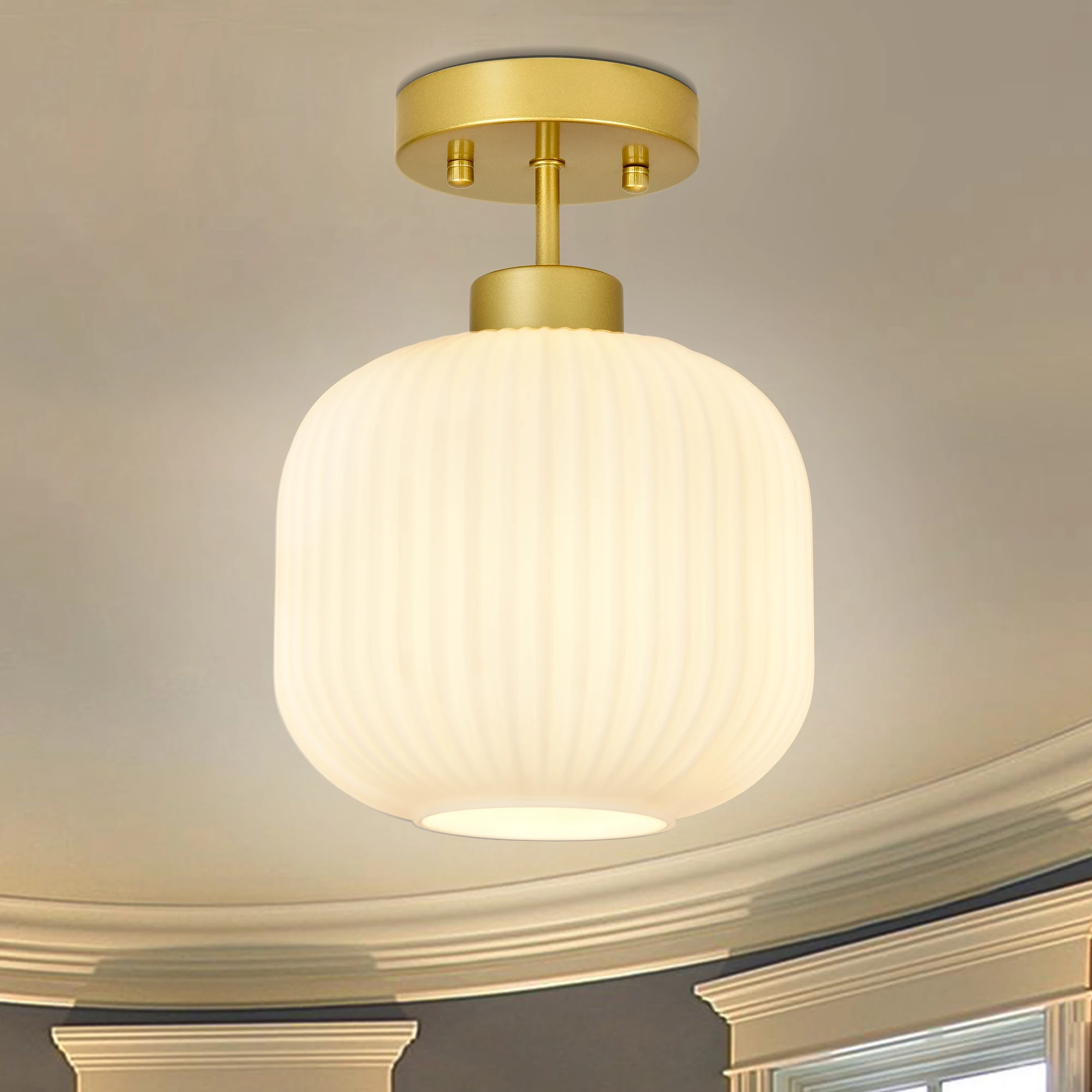 

Modern Ceiling Light, Dimmable Ceiling Lamp With Shade Round, Semi Flush Mount Close To Ceiling Lighting Fixture For Bedroom