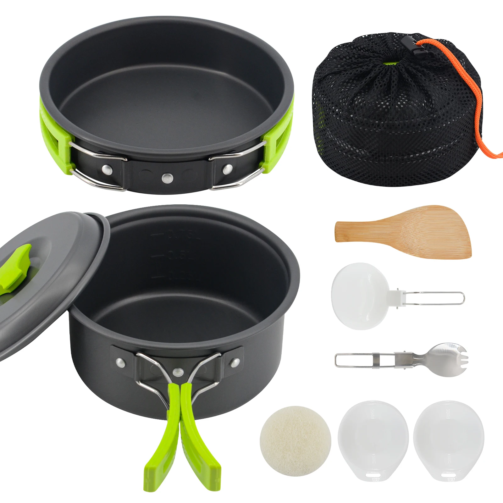 

Outdoor Nesting Stainless Steel Cookware Set Ultra-Light Camping Pot/Pan Kit Compact Carry Bag for Backpacking Hiking