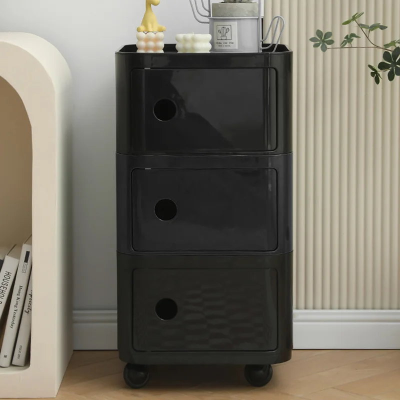 Black Square Multi Tiered Plastic Storage Drawer Unit with Wheels