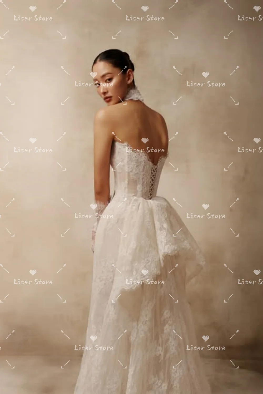 LISER Customize Strapless Lace Corset Mermaid Wedding Dress Matching Long Lace Gloves Slim Fitted Elopement Robe De Mariée 2026