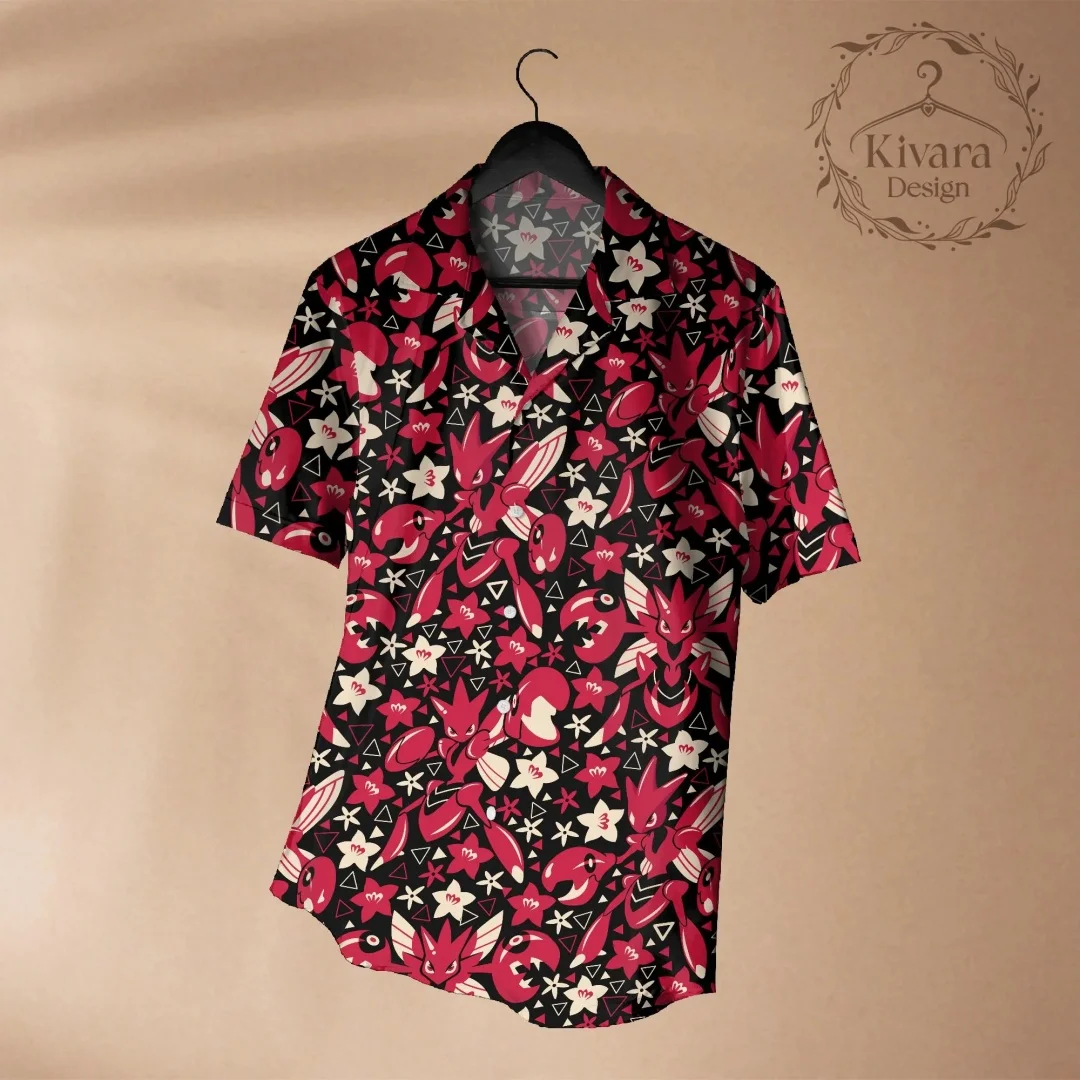 Scizor Hawaiian Shirt Pokémon Anime-inspiriertes Shirt Geschenk Sommer Freizeit Herren T-Shirt Kinderbekleidung T-Shirt Y2k Frau ﻿ – Detail 3