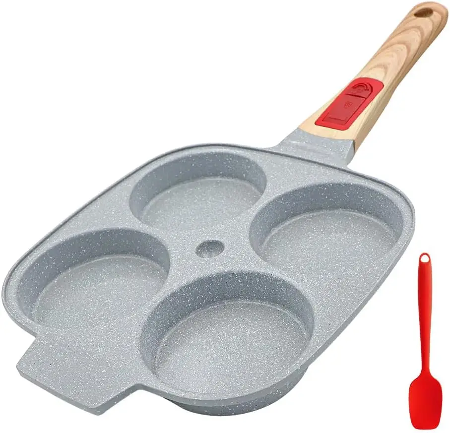 

Ceramic Egg Frying Pan, Nonstick 4 Cup Fried Egg Pan with Detachable Handle, Omelette Pan Induction Compatible - Blue