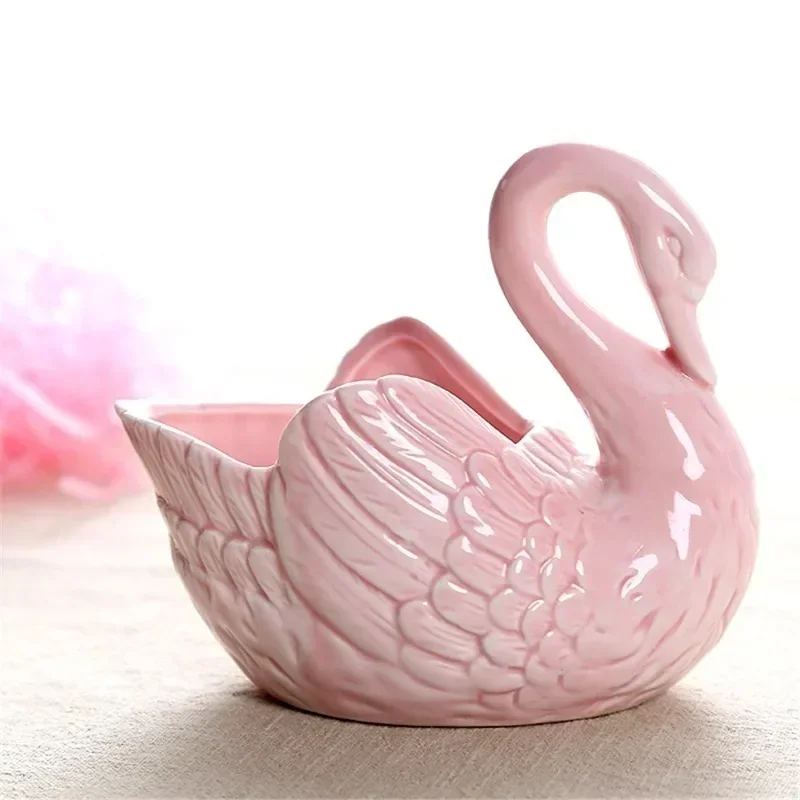 1pc Ceramic Swan Ornament Desktop Storage Box Tealight Candle Holder Mini Flower Pot Home Table Decoration