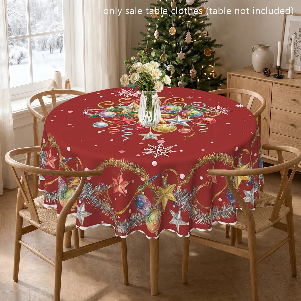 Christmas stars and decorations polyester printed tablecloths, round table covers