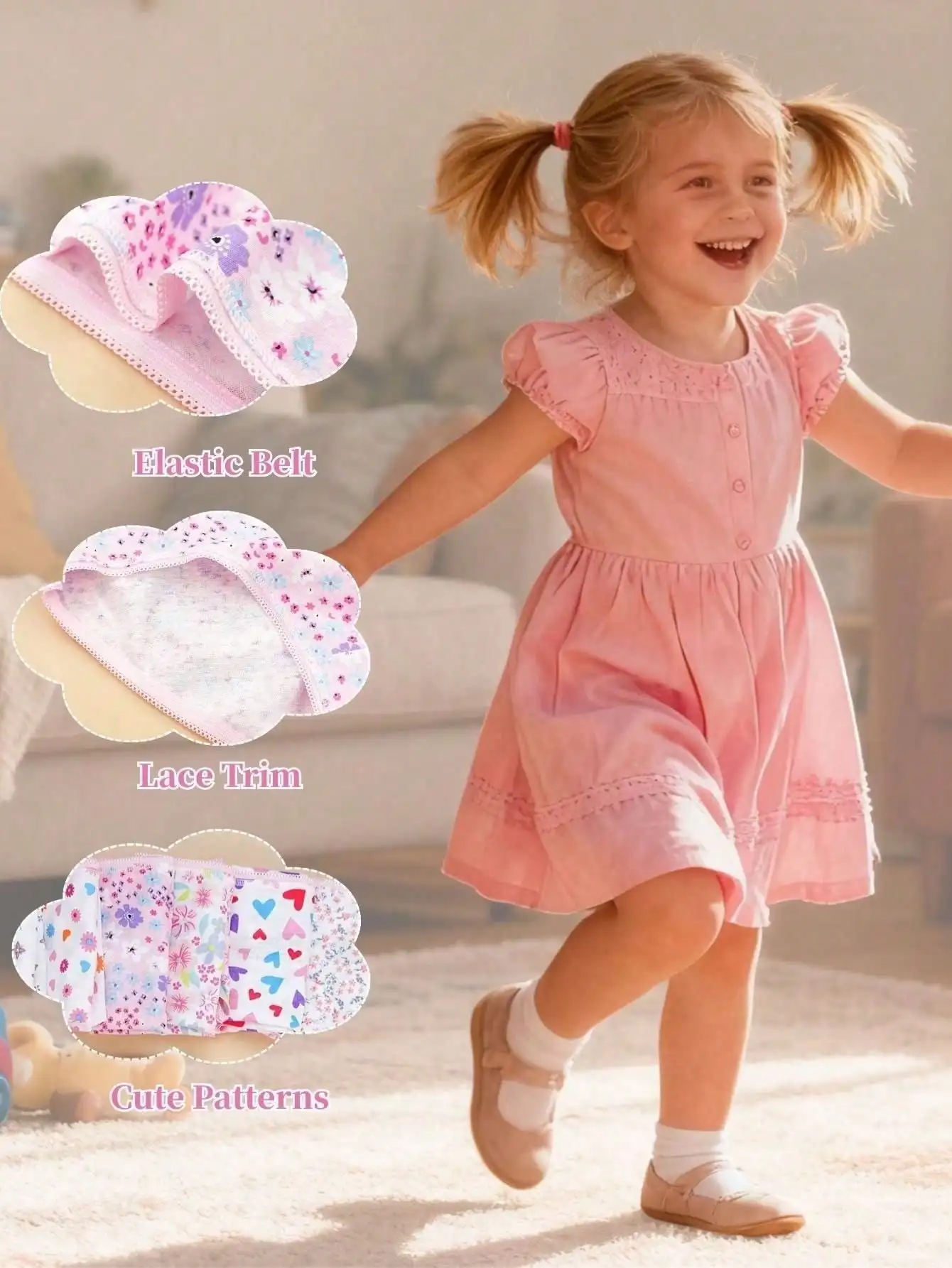 24 Pack Girls Unnderwear Cute Pink Hearts & Floral Design Cotton Underpants for Kids image 4