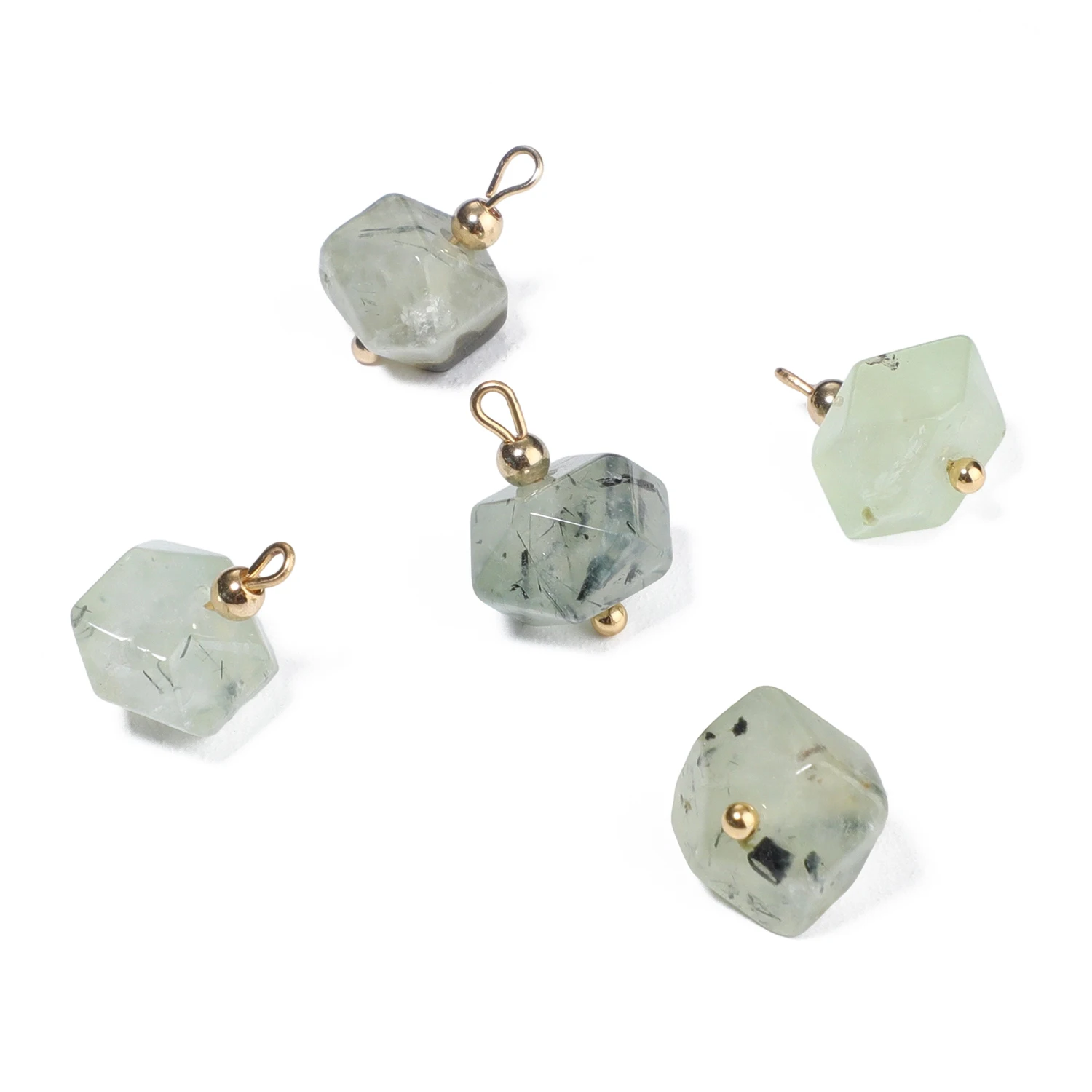 5PCS Natural Stone Polygon Semi-precious Pendant Charms