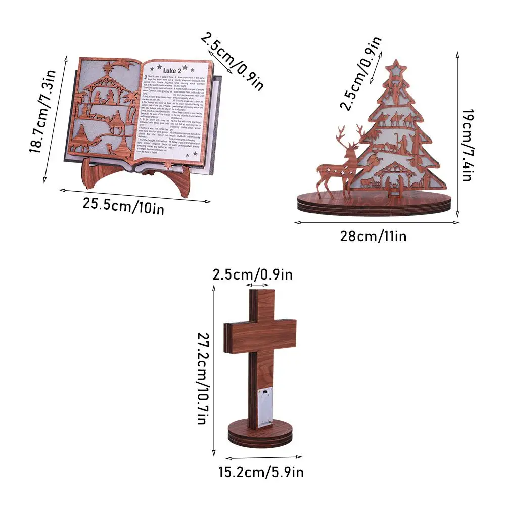 Natal presépio estatueta suporte de madeira livro bíblia com luz led casa de madeira arte criativa artesanato atmosfera festiva decoração