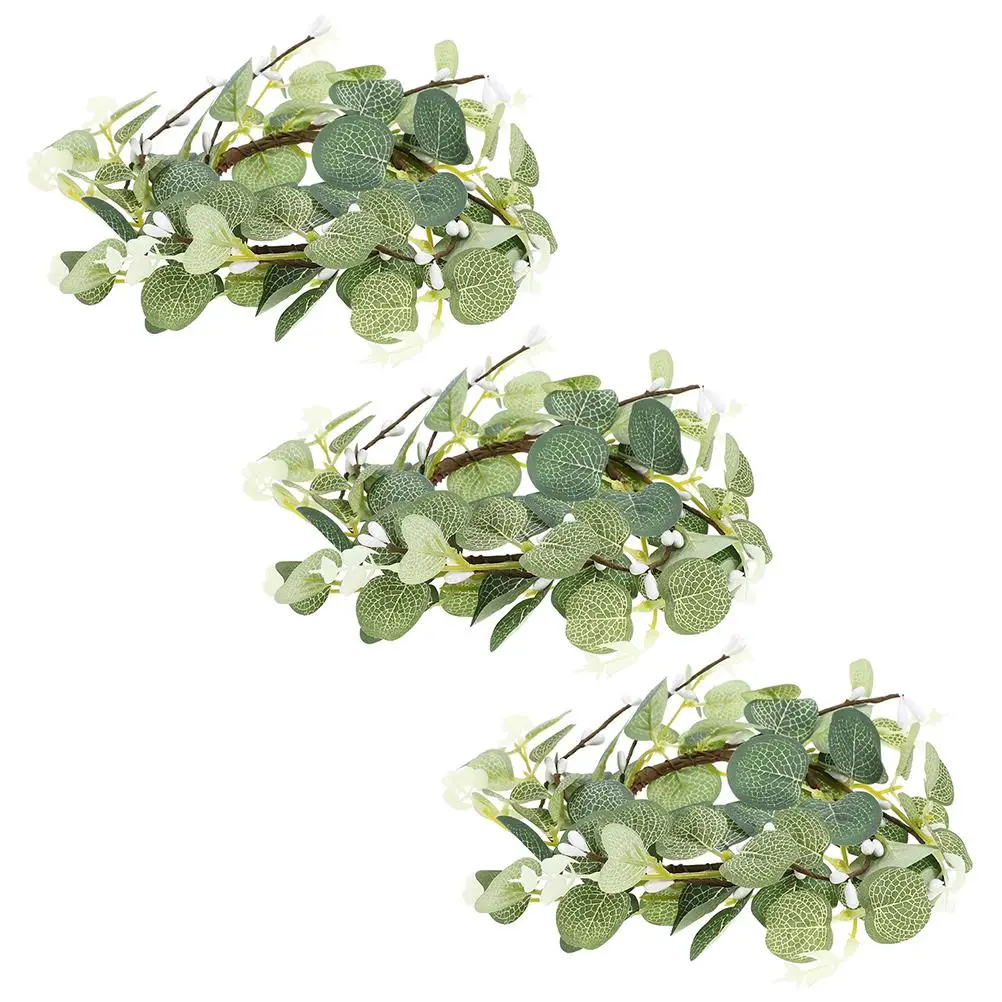 2pcs 8cm Artificial Eucalyptus Ring Home Decor Green Small Wreath Garland Wreaths Rings Taper Rings Artificial