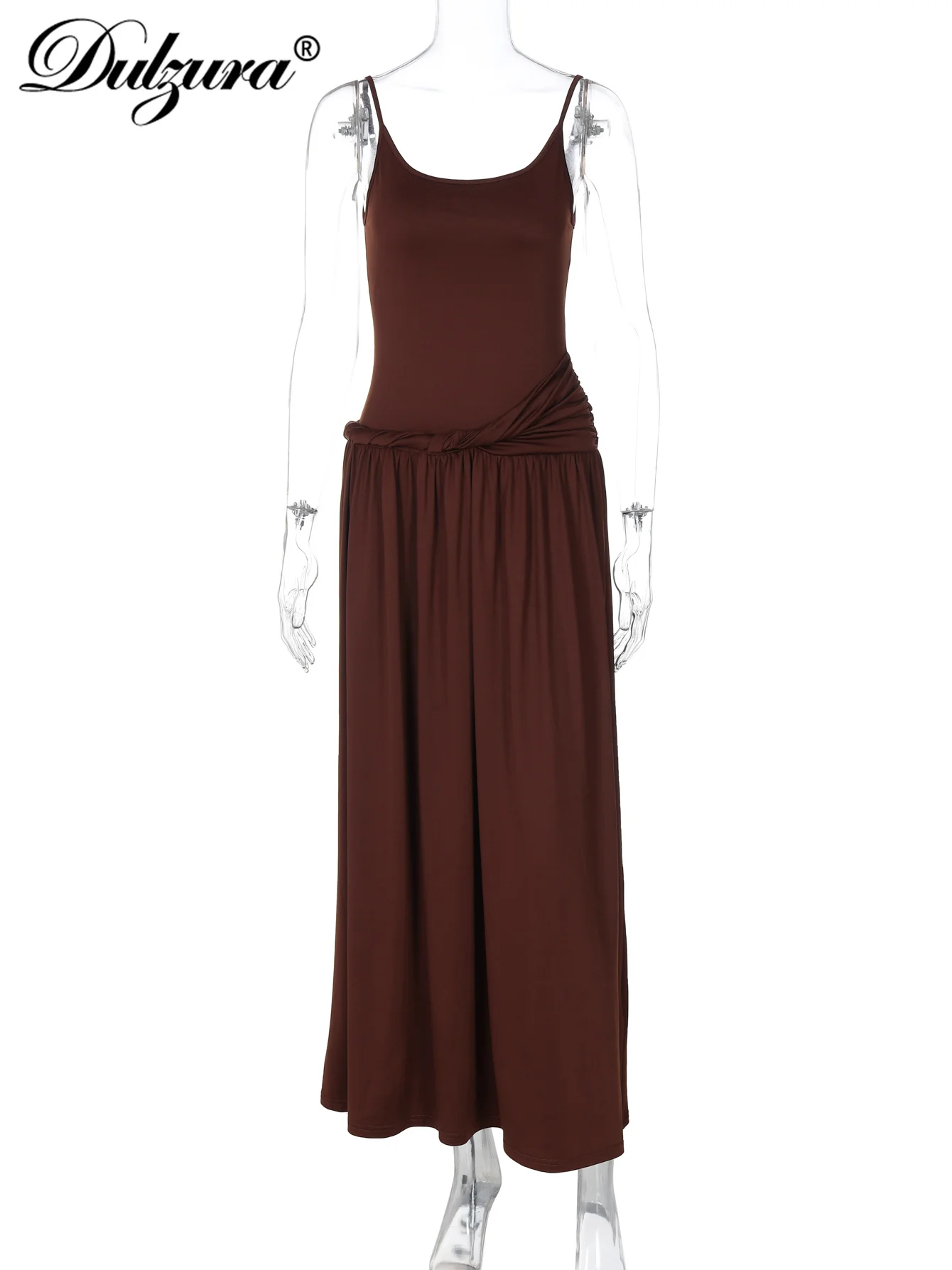 Dulzura Senza maniche Backless Aderente Increspato Cami Abito lungo a pieghe Solido Sexy Elegante Maxi Dress Party Club Street Summer Outfit