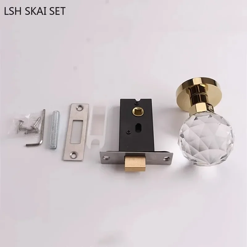 Light Luxury Invisible Lock Single-sided Handle Portable Door Lock Gold Indoor Background Wall Globe Lock Crystal Door Handle