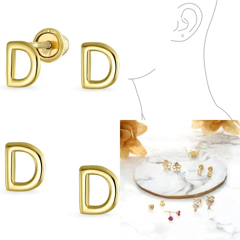 

Minimalist Yellow Gold Alphabet Block Letter Stud Earrings with Safety Screw Back for Teens and Women, Ideal Gift Choice